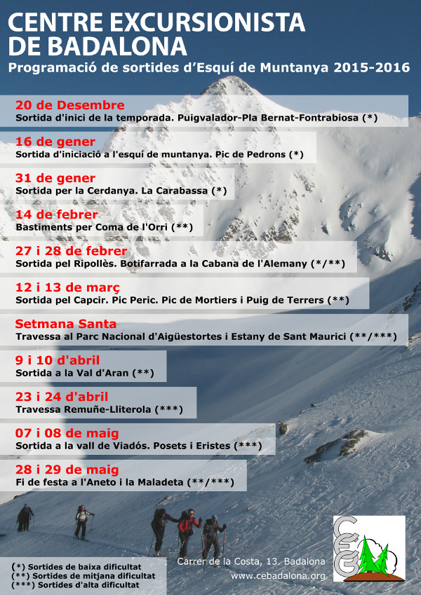 Programació de sortides d'esquí de muntanya 2015-2016