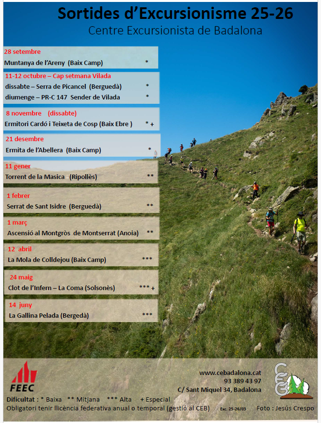 A punt el programa d'Excursionisme del CEB temporada 25_26
