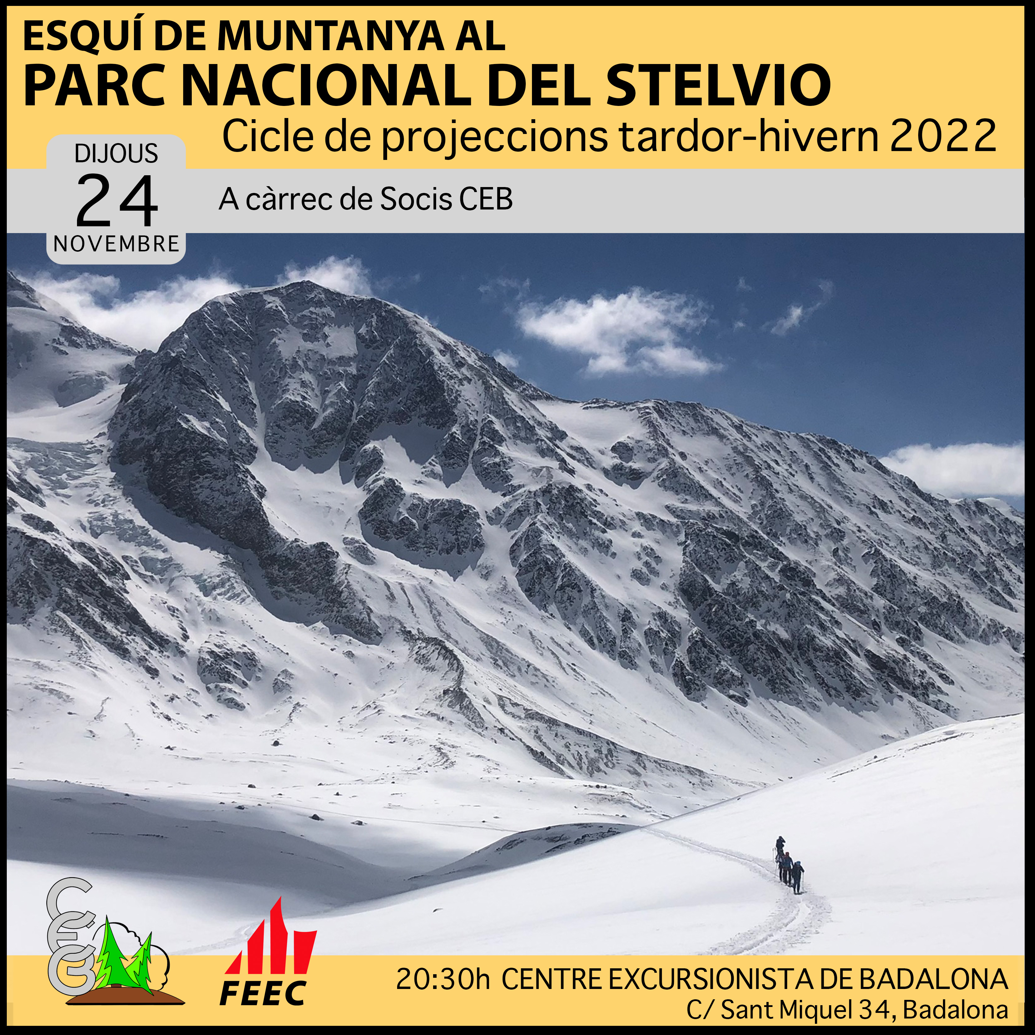 Projecció: Esquí de muntanya al Parc nacional de Stelvio, Itàlia,  a càrrec de socis dels CEB